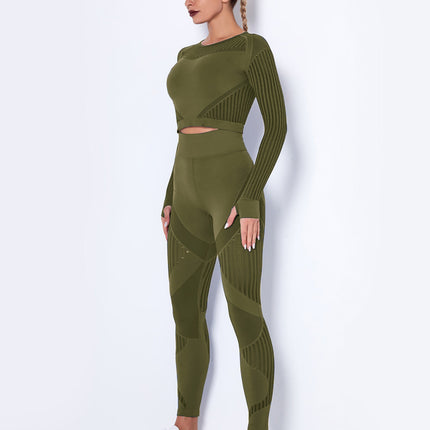 Aether | Women’s Long Sleeve Top – Sculpted Seamless Fit - Army Green