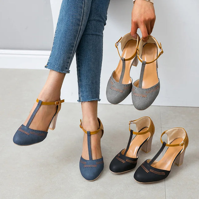 Alivienne | High Heels Sandals – Color Block with Closed Toe