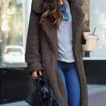 Cyril | Long Fleece Teddy Coat – Open Front with Lapel
