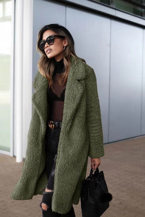 Cyril | Long Fleece Teddy Coat – Open Front with Lapel
