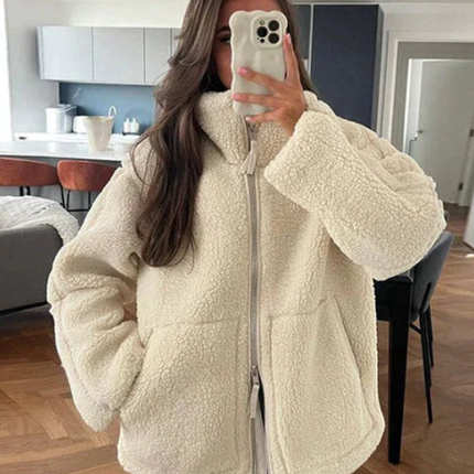Daphne | Oversized Sherpa Fleece Jacket – Zipper with Pockets