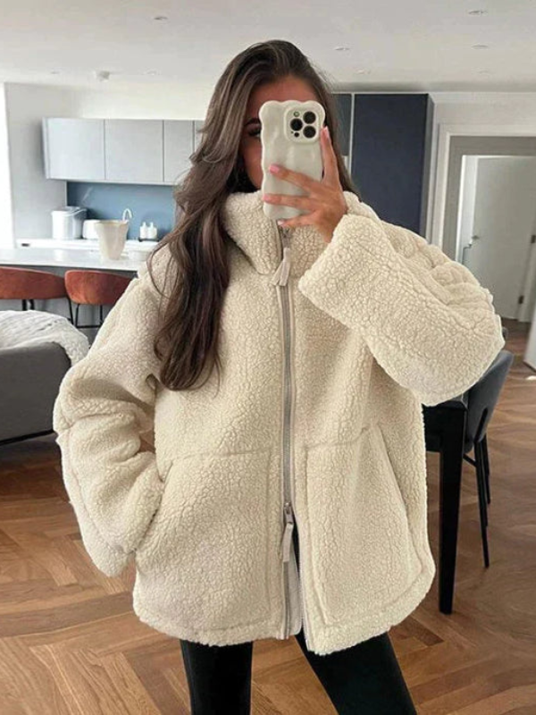 Daphne | Oversized Sherpa Fleece Jacket – Zipper with Pockets