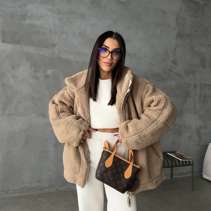 Daphne | Oversized Sherpa Fleece Jacket – Zipper with Pockets