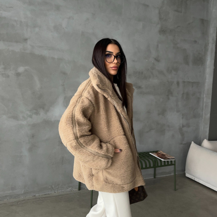 Daphne | Oversized Sherpa Fleece Jacket – Zipper with Pockets