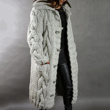 Dianora | Oversized Cable-Knit Cardigan – Hooded with Buttons