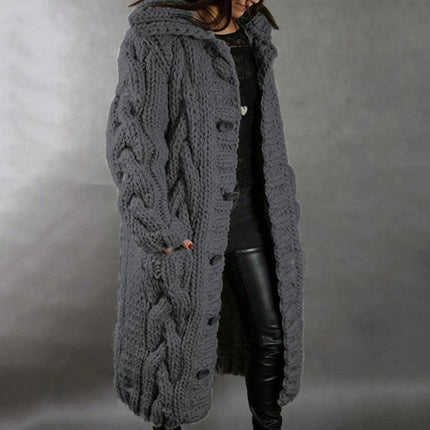 Dianora | Oversized Cable-Knit Cardigan – Hooded with Buttons