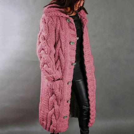 Dianora | Oversized Cable-Knit Cardigan – Hooded with Buttons