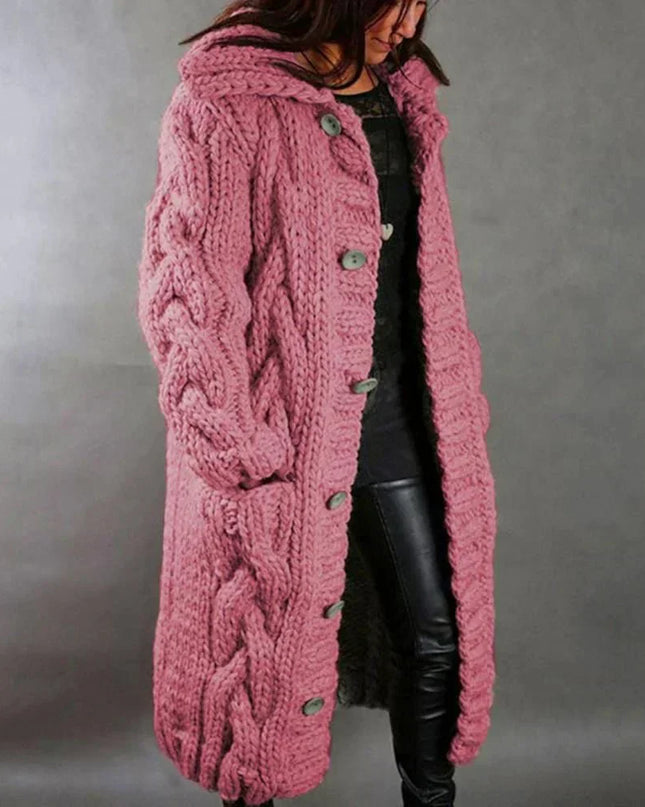 Dianora | Oversized Cable-Knit Cardigan – Hooded with Buttons