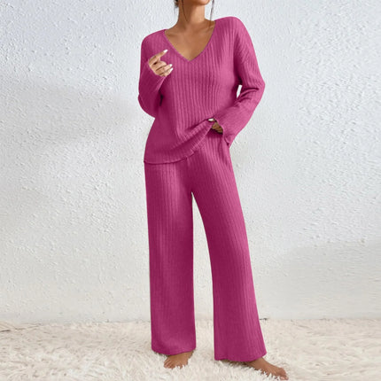 Evangeline | Two-Piece Knit Lounge Set – V-neck Knitwear