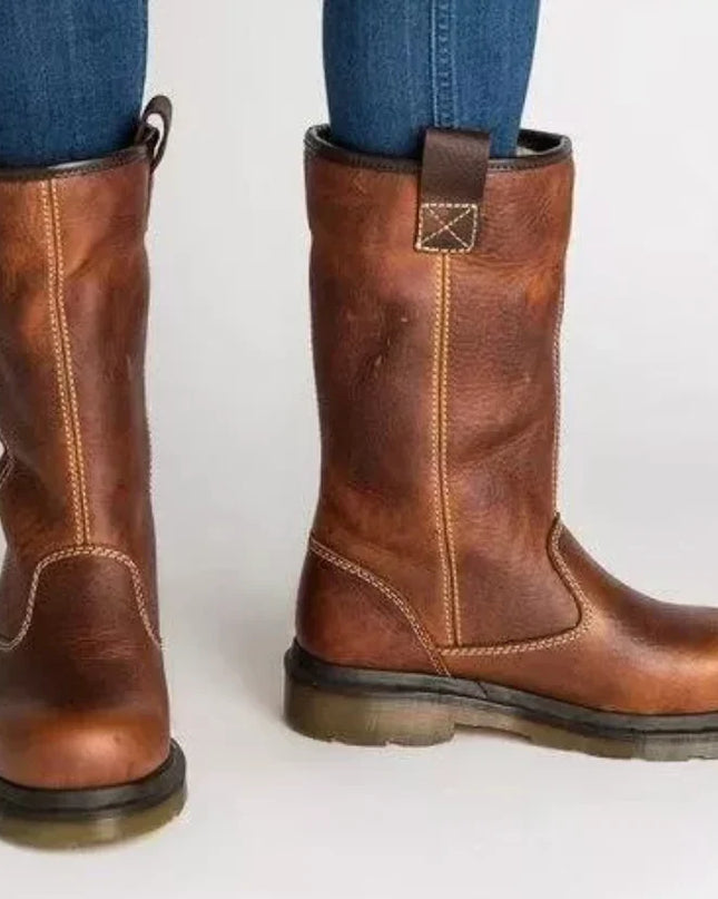 Glazelle | Lined Leather Boots – High Cut with Stitch Design