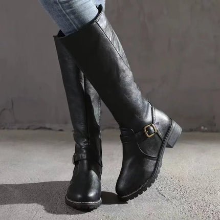 Kateria | Knee Leather Boots with Buckle Style