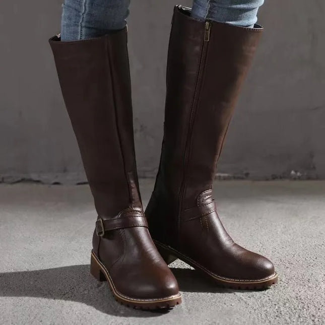 Kateria | Knee Leather Boots with Buckle Style