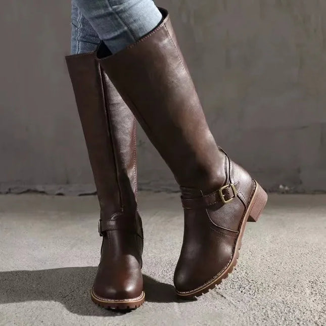Kateria | Knee Leather Boots with Buckle Style