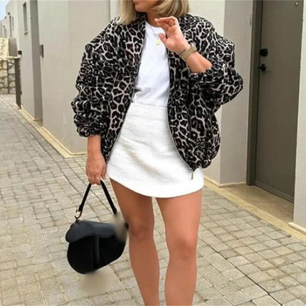 Leo | Leopard Print Bomber – Cropped Jacket with Zipper