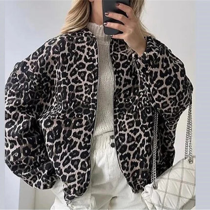 Leo | Leopard Print Bomber – Cropped Jacket with Zipper