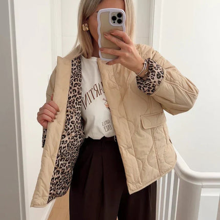Leonne | Geometric Print Jacket – Puffer Jacket with Buttons
