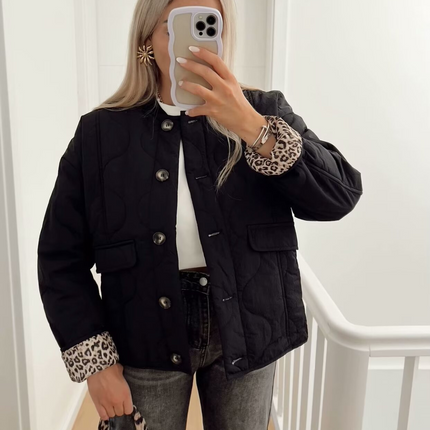 Leonne | Geometric Print Jacket – Puffer Jacket with Buttons