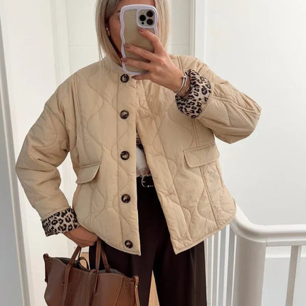 Leonne | Geometric Print Jacket – Puffer Jacket with Buttons