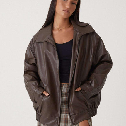 Meadow | Classic PU Leather Jacket – Wrap Jacket with Zipper