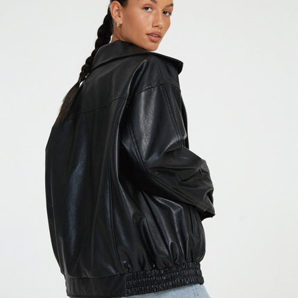 Meadow | Classic PU Leather Jacket – Wrap Jacket with Zipper