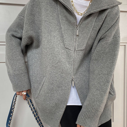 Openia | Open Collar Cardigan – Oversized Cardigan with Zipper