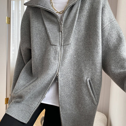 Openia | Open Collar Cardigan – Oversized Cardigan with Zipper