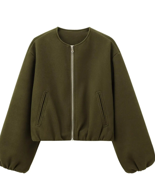 Retrisha | Elastic-Hem Bomber Jacket – Cropped Jacket