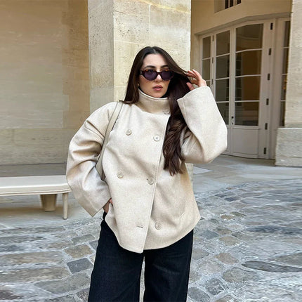 Sorella | Short Woolen Stand Collar Coat – Single Breasted Coat
