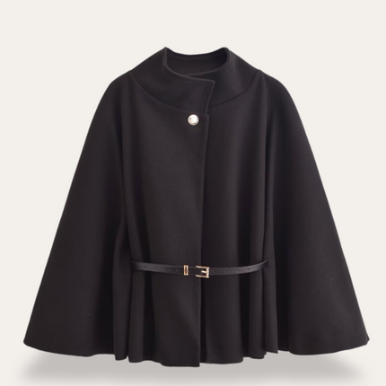 Taniara | Belted Wool Cape Coat – Gold Button