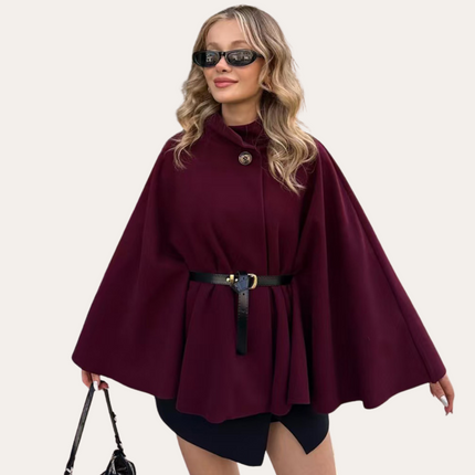 Taniara | Belted Wool Cape Coat – Gold Button
