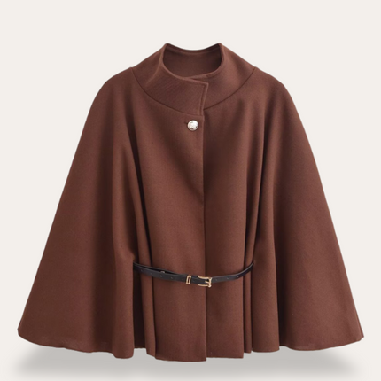 Taniara | Belted Wool Cape Coat – Gold Button