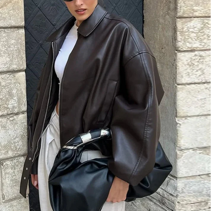 Vintessa | Belted PU Bomber Jacket – Cropped Jacket wih Zipper