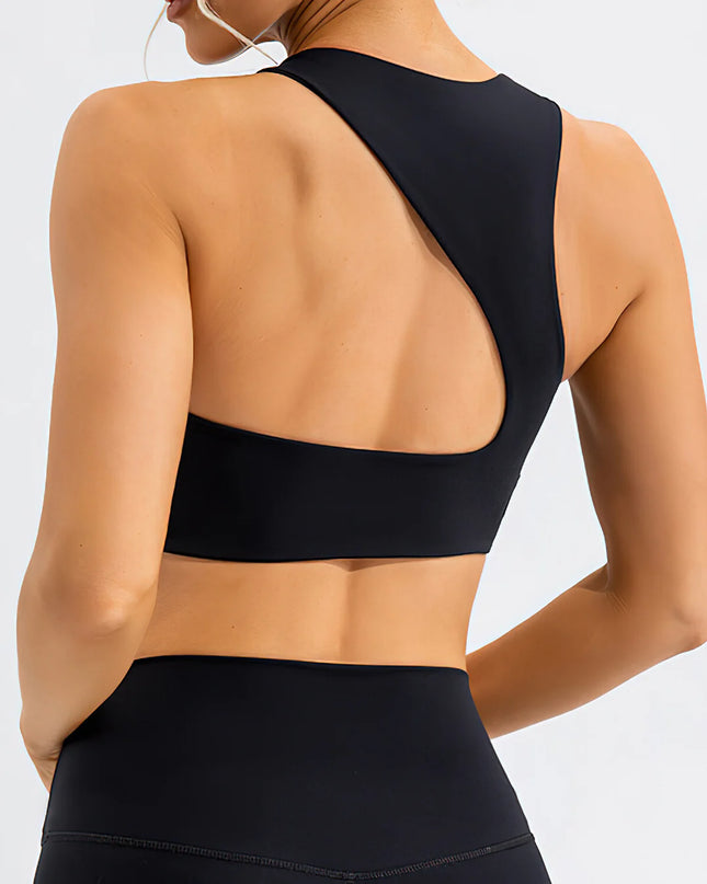 Prism | Sports Bra for Women with High Neckline and Back Cutout – Black