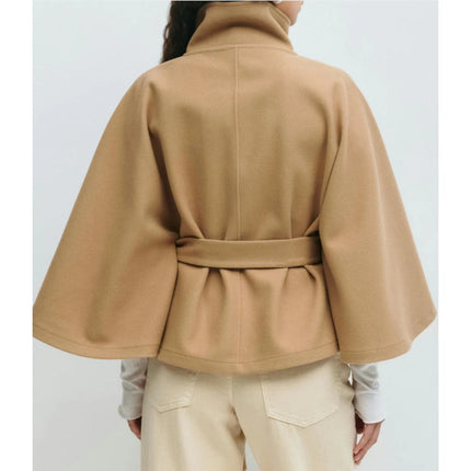 Cordelia | Belted Cape Coat With High Collar