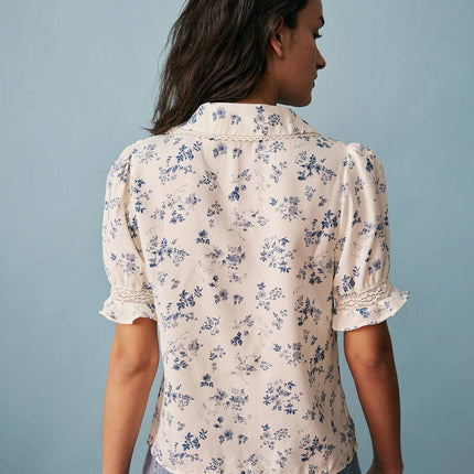 Elsa | Regular Fit Lace Spliced Pleated Floral Shirt