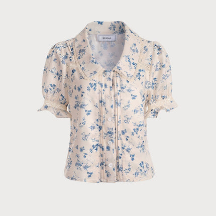 Elsa | Regular Fit Lace Spliced Pleated Floral Shirt