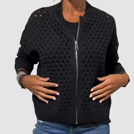 Evangeline | Lightweight Open-Knit Zip-Front Jacket