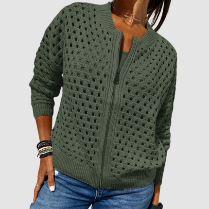 Evangeline | Lightweight Open-Knit Zip-Front Jacket
