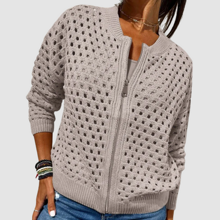 Evangeline | Lightweight Open-Knit Zip-Front Jacket