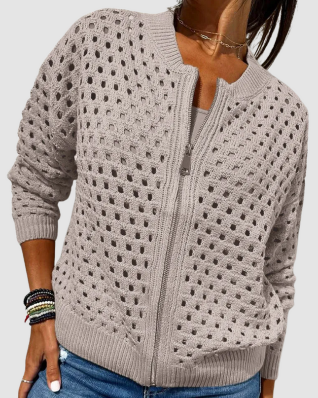 Evangeline | Lightweight Open-Knit Zip-Front Jacket