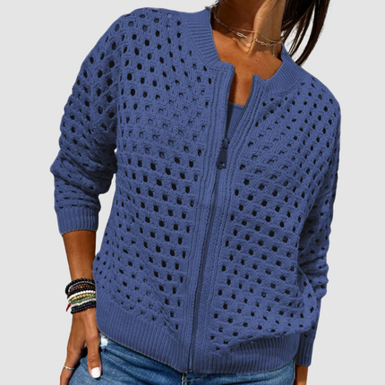 Evangeline | Lightweight Open-Knit Zip-Front Jacket