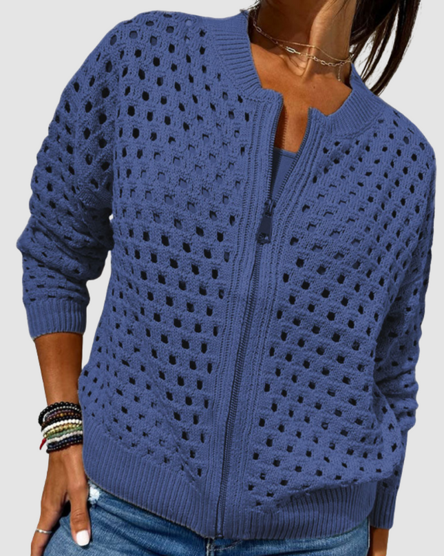 Evangeline | Lightweight Open-Knit Zip-Front Jacket