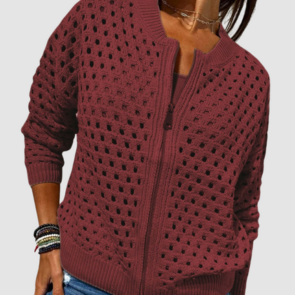 Evangeline | Lightweight Open-Knit Zip-Front Jacket