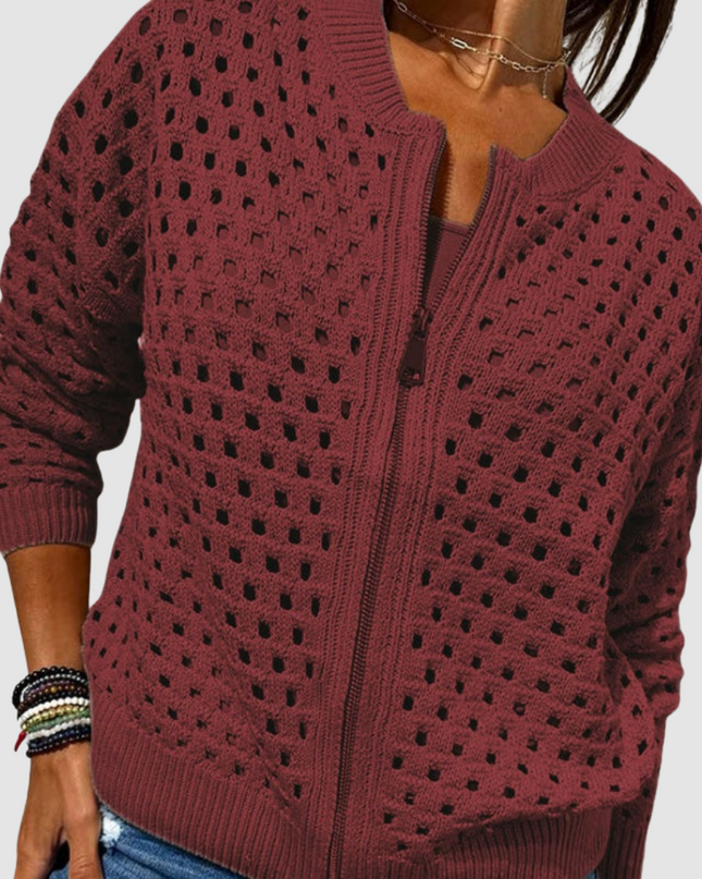 Evangeline | Lightweight Open-Knit Zip-Front Jacket