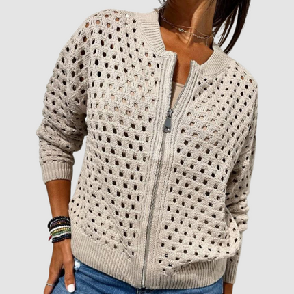 Evangeline | Lightweight Open-Knit Zip-Front Jacket