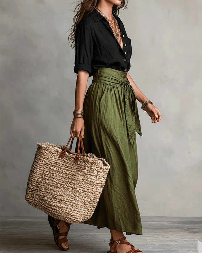 Felicity | Relaxed Fit Button-Up Shirt and Flowing Midi Skirt Set
