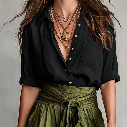 Felicity | Relaxed Fit Button-Up Shirt and Flowing Midi Skirt Set