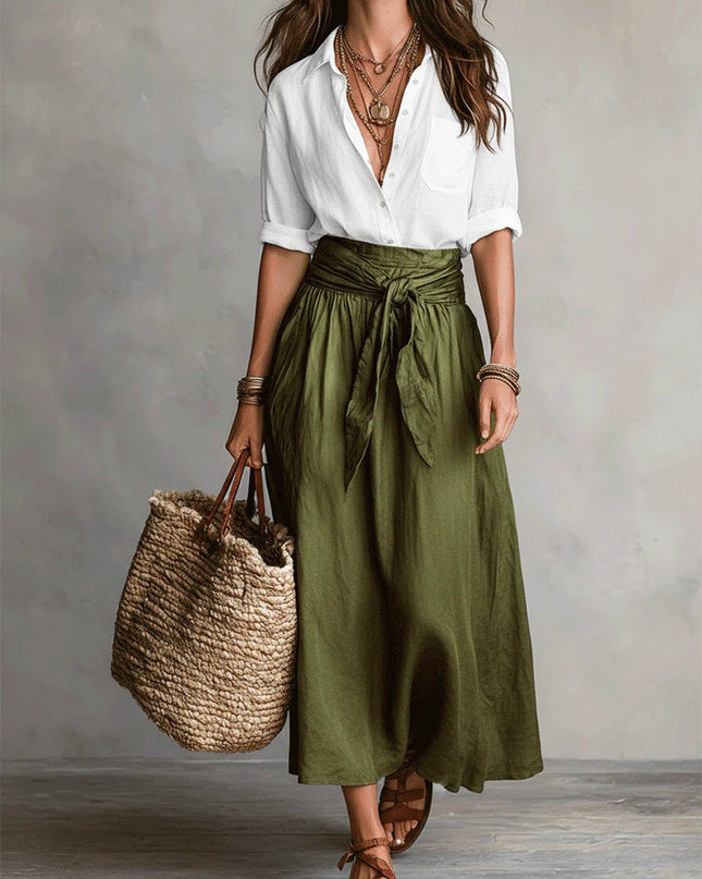 Felicity | Relaxed Fit Button-Up Shirt and Flowing Midi Skirt Set