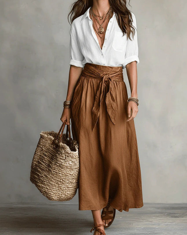 Felicity | Relaxed Fit Button-Up Shirt and Flowing Midi Skirt Set