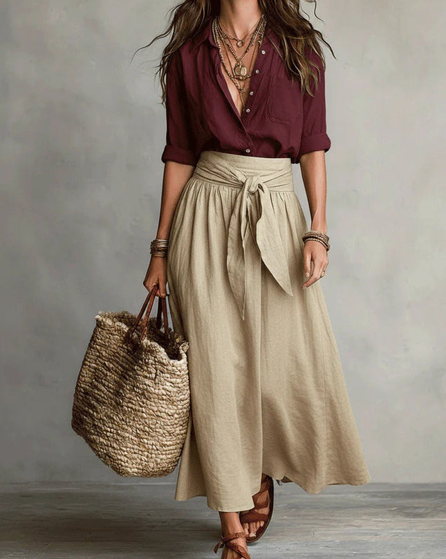 Felicity | Relaxed Fit Button-Up Shirt and Flowing Midi Skirt Set